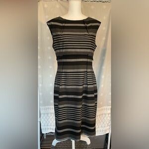 Calvin Klein Black and Gray Striped Midi Dress